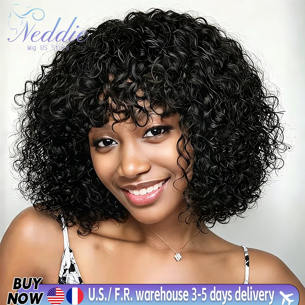 Curly Bob Wig with Bangs – 3x1 Lace Front, 200% Density