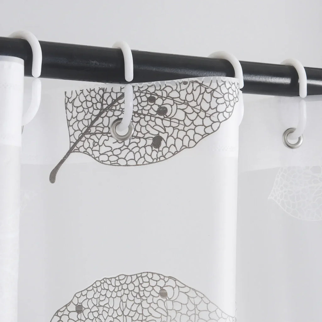 Leaf Pattern Shower Curtain – Waterproof Bathroom Curtain with Hooks