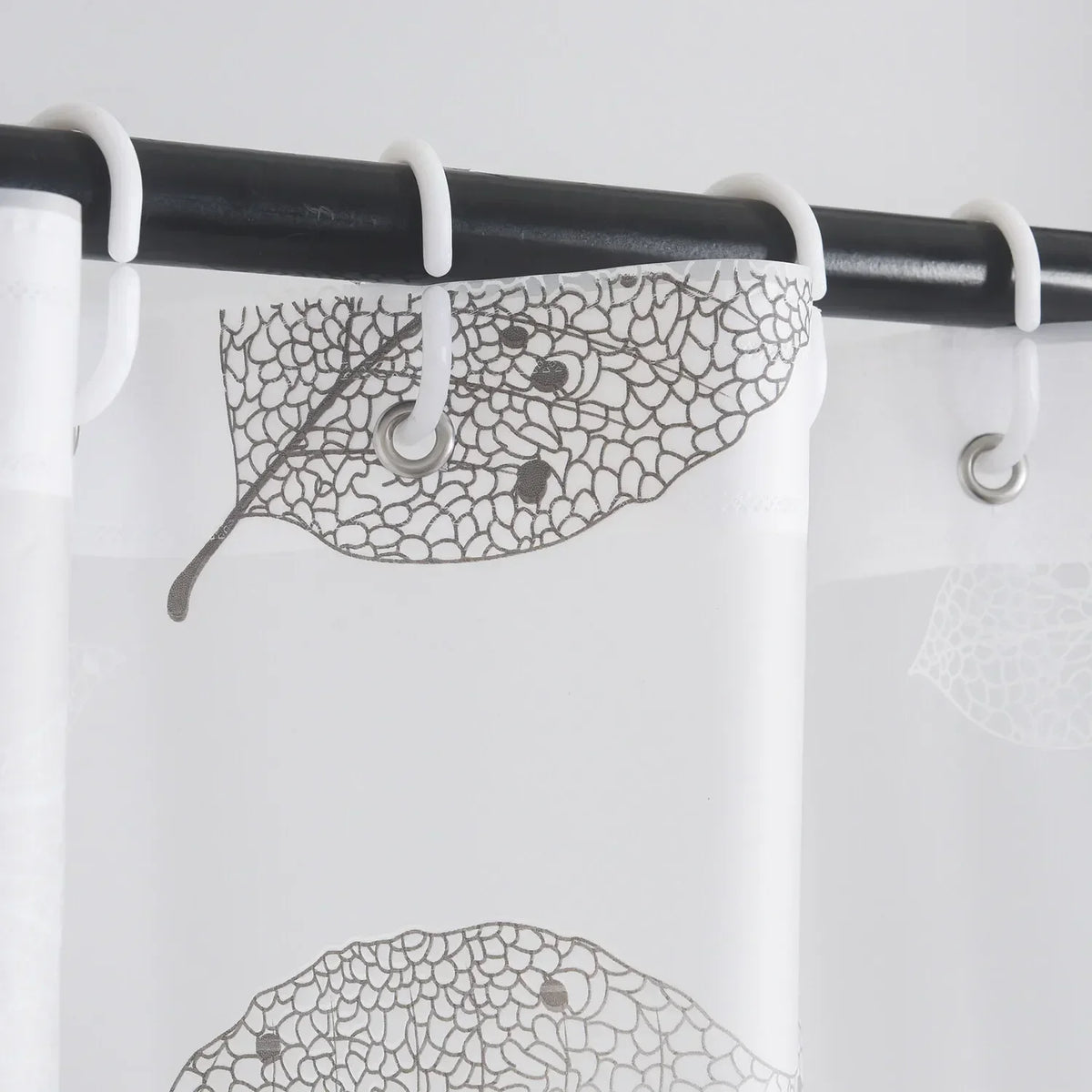 Leaf Pattern Shower Curtain – Waterproof Bathroom Curtain with Hooks