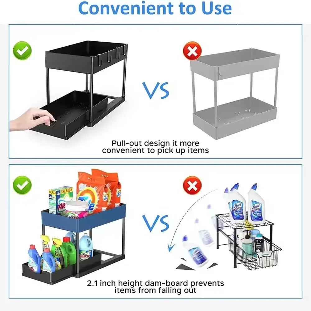 TidyBase 2-Tier Under Sink Organizer – Sliding Cabinet Storage Rack