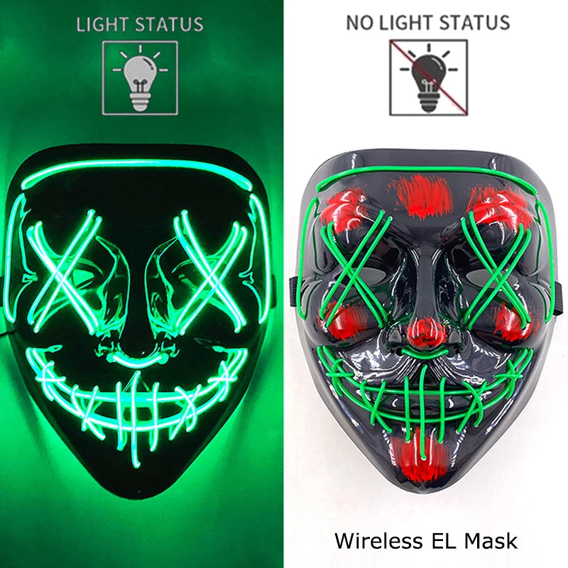Neon LED Halloween Mask – Light-Up Horror Cosplay Party Mask