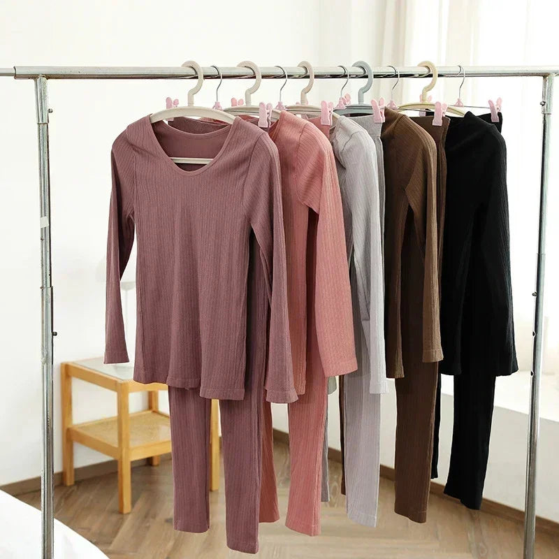 Women's Warm Thermal Underwear Set — Long-Sleeve Base Layer Top & Long Johns