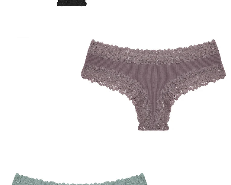 Women's Lace Seamless Brazilian Panties, 3-Pack — Cotton Ribbed Intimates