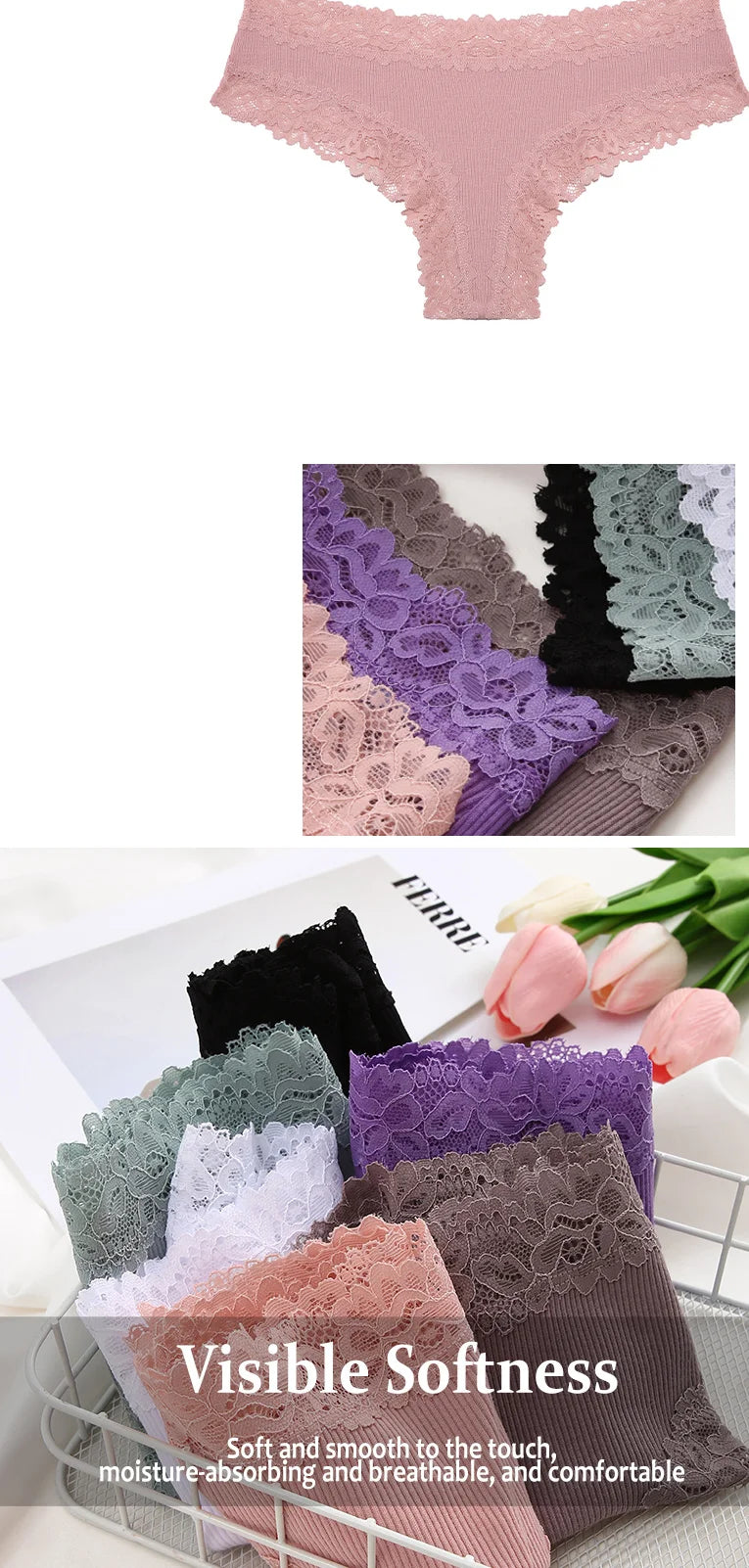 Women's Lace Seamless Brazilian Panties, 3-Pack — Cotton Ribbed Intimates