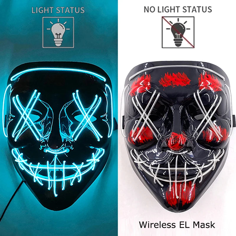 Neon LED Halloween Mask – Light-Up Horror Cosplay Party Mask