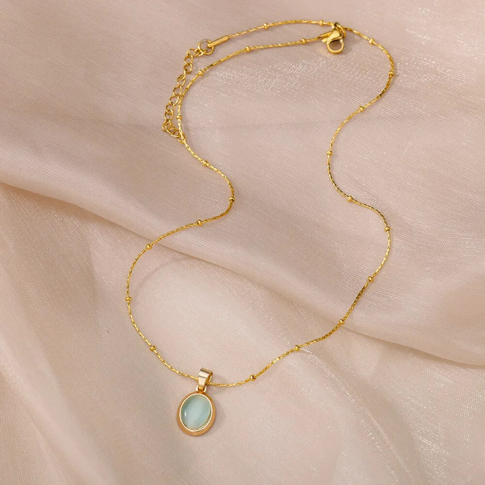 Opal Oval Pendant Necklace