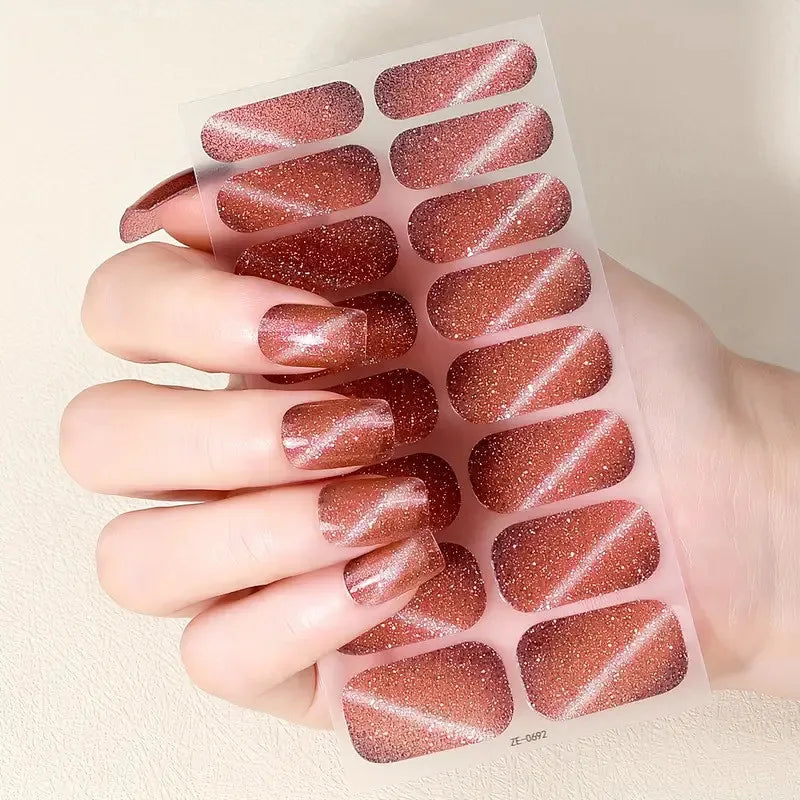 Glitter Gel Nail Wraps – 8 Sheets Self-Adhesive Full Nail Stickers