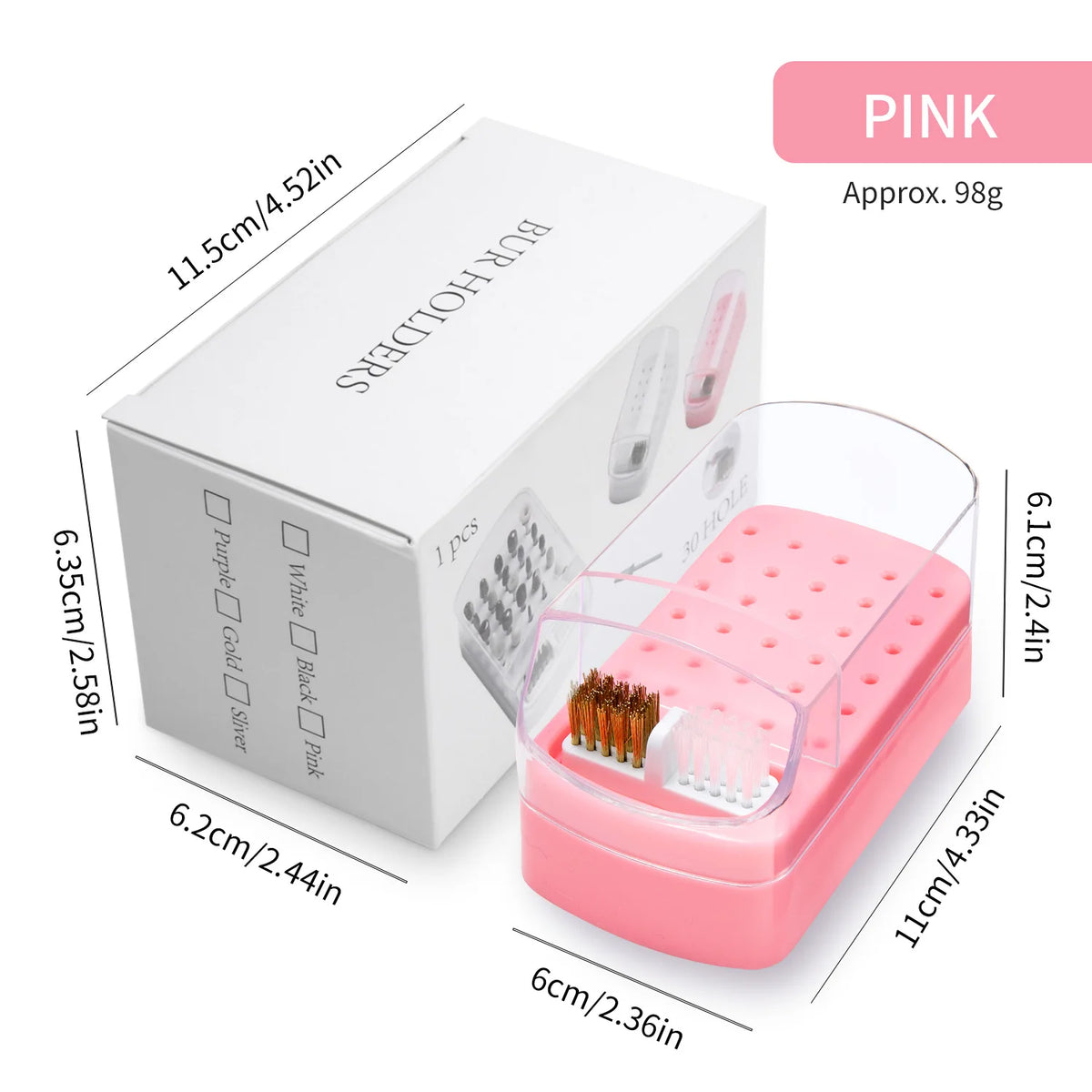 Nail Drill Bits Organizer Box – 30-Slot Acrylic Display Stand