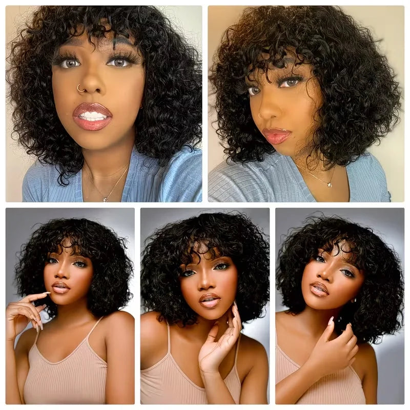 Curly Bob Wig with Bangs – 3x1 Lace Front, 200% Density