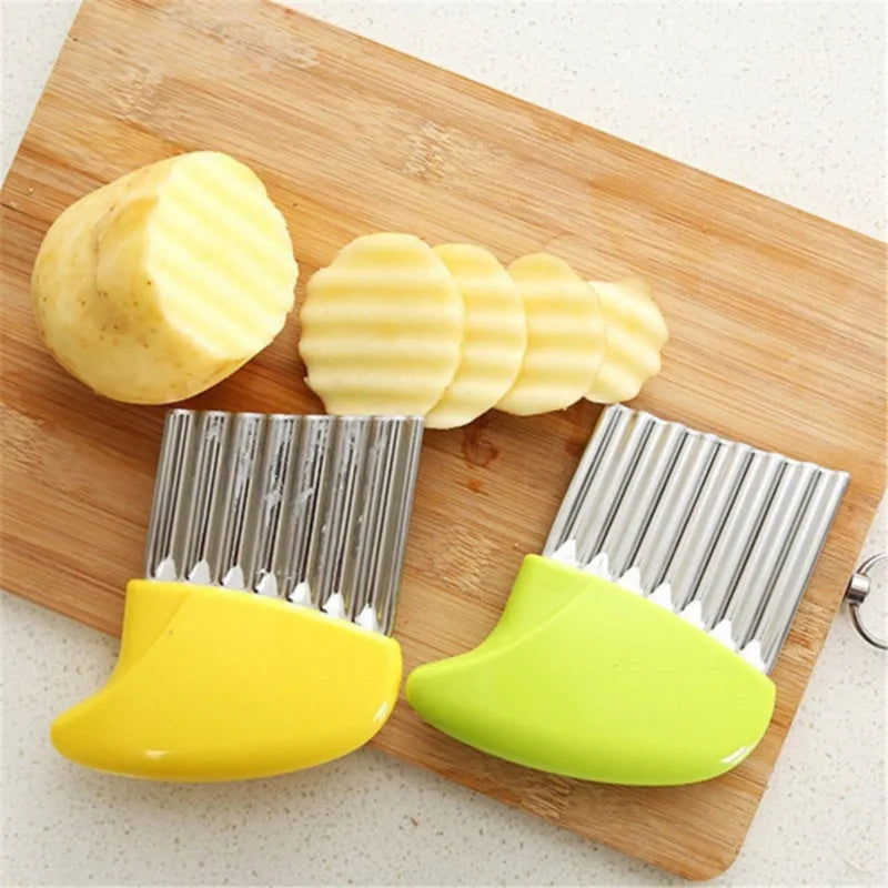 Stainless Steel Potato Chip Slicer – Crinkle Cut Wavy Cutter for Vegetables & Dough