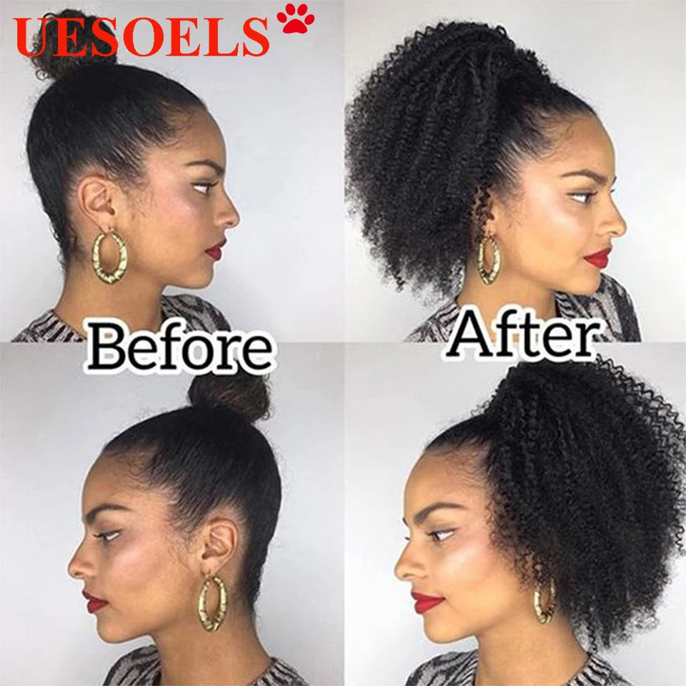 Deep Wave Drawstring Ponytail Extension – Curly Human Hair Blend