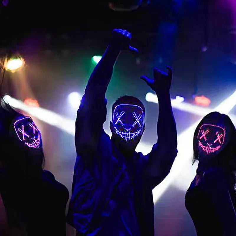 Neon LED Halloween Mask – Light-Up Horror Cosplay Party Mask
