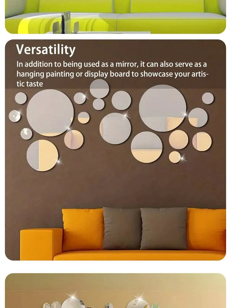 26-Piece 3D Acrylic Mirror Wall Stickers – Round DIY Decorative Mirrors