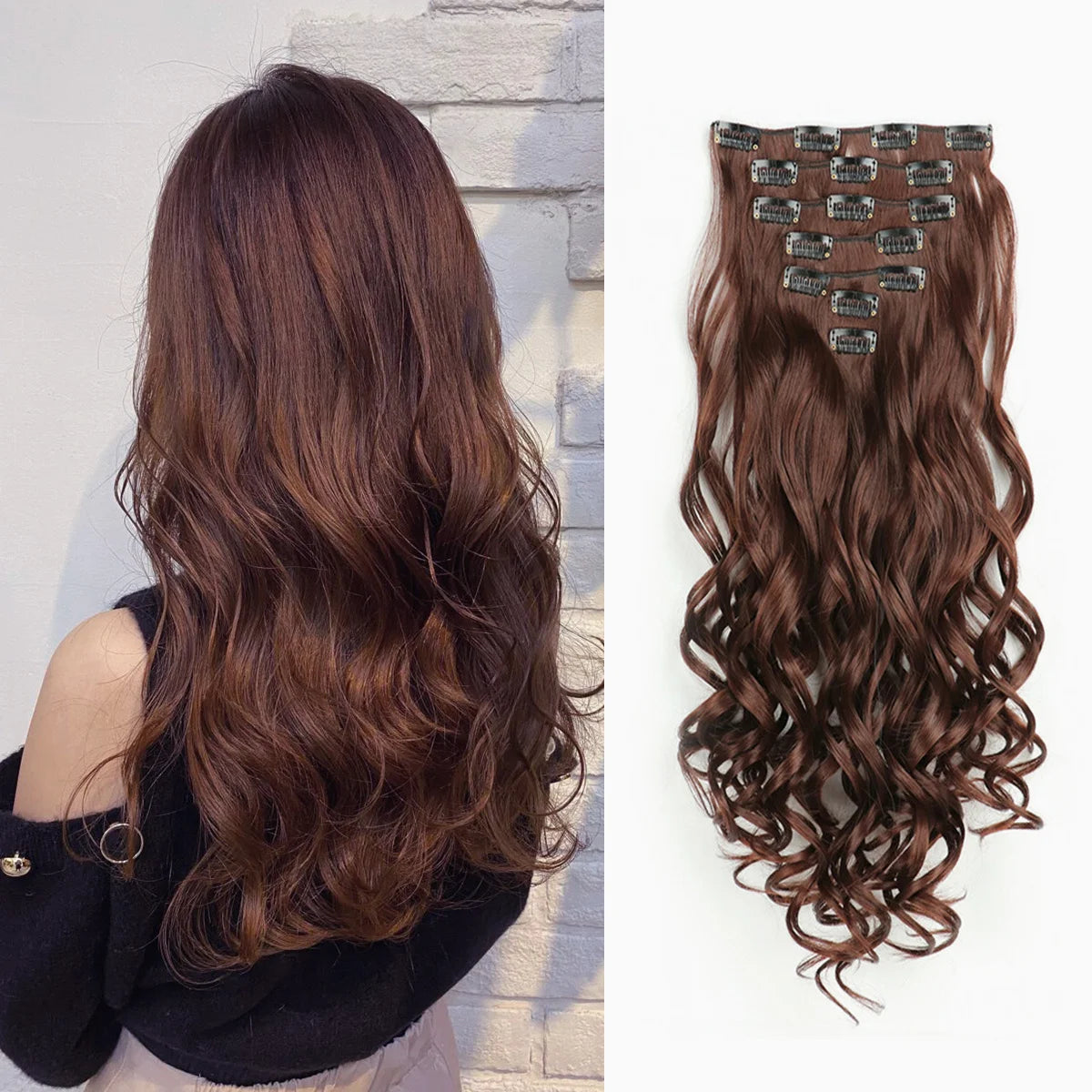 22-Inch Curly Clip-In Hair Extensions – 7-Piece Full Head Set