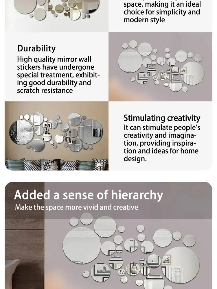 26-Piece 3D Acrylic Mirror Wall Stickers – Round DIY Decorative Mirrors