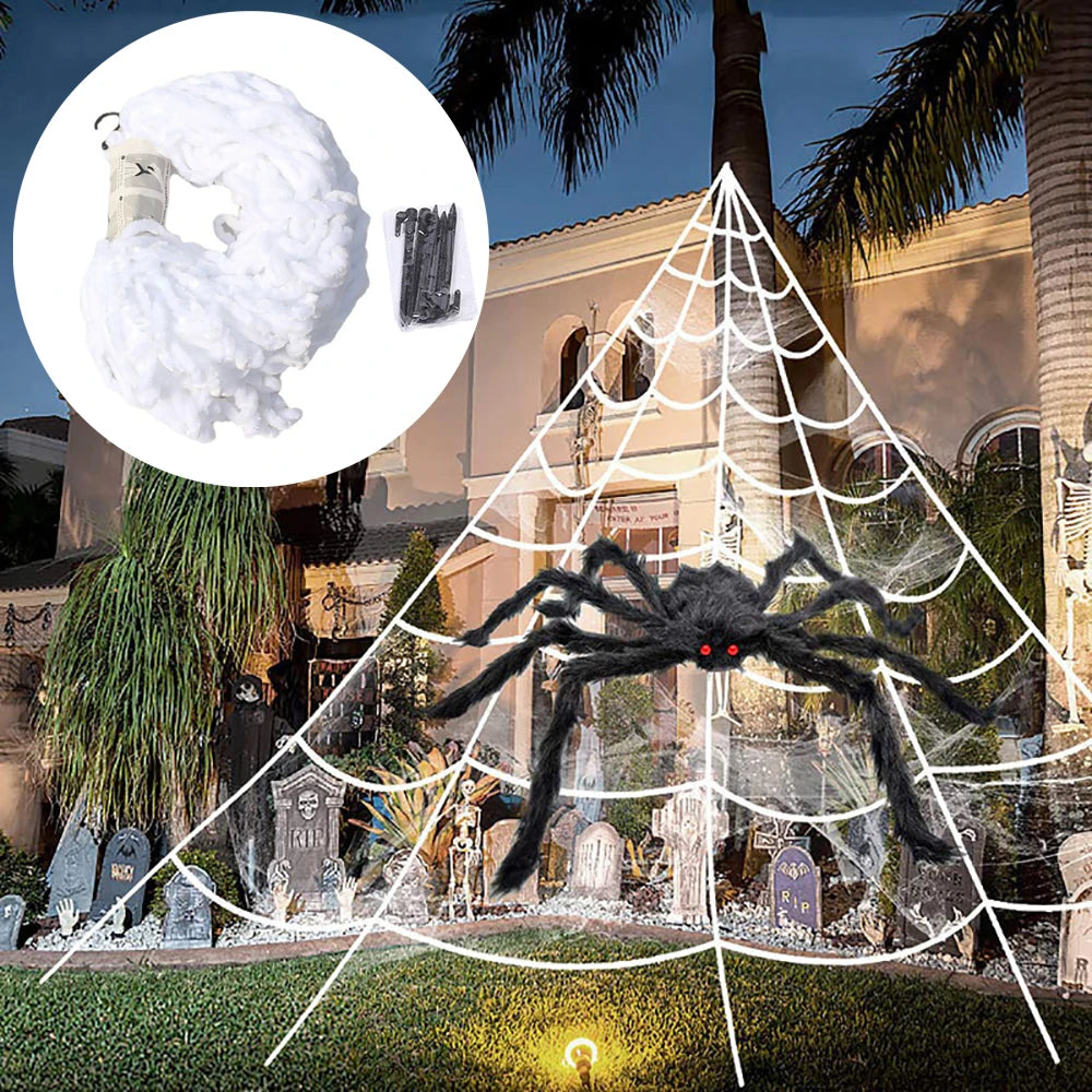 Giant Halloween Spider Web – 5m Triangle Web for Yard & Party Decor