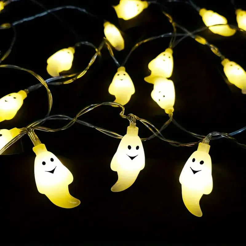 Halloween Ghost String Lights – Battery & USB Powered, Warm White and RGB Colors (10/20/40 LED)