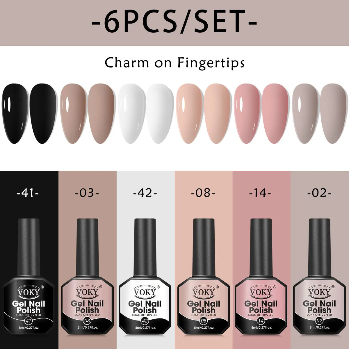 Gel Nail Polish Set – 6 Classic Colors, 8ml Bottles