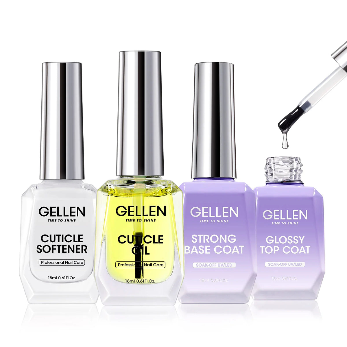 GELLEN 4-Piece Nail Care Kit – Base & Top Coat with Cuticle Care