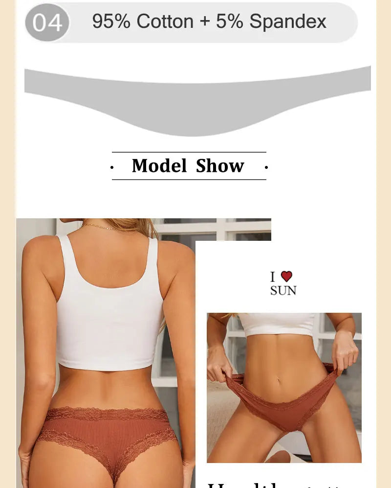 Women's Lace Seamless Brazilian Panties, 3-Pack — Cotton Ribbed Intimates