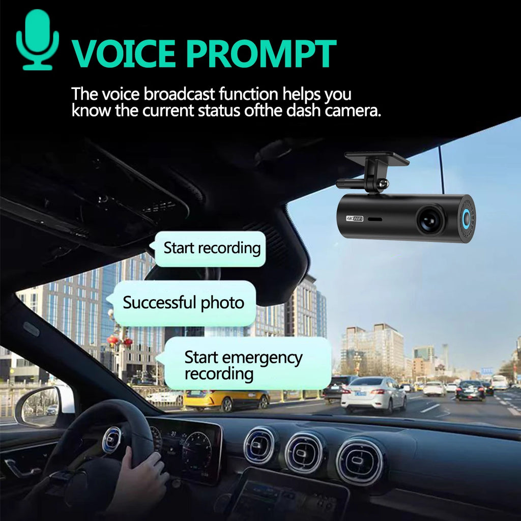 4K/2K WiFi Dash Cam with 24H Parking Monitor – Mini Front Car Camera, 170° Wide Angle