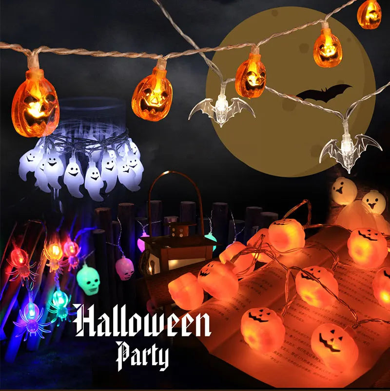 Halloween LED String Lights – Skull, Pumpkin & Bat Fairy Light Garland for Indoor/Outdoor Decor (22 Styles)