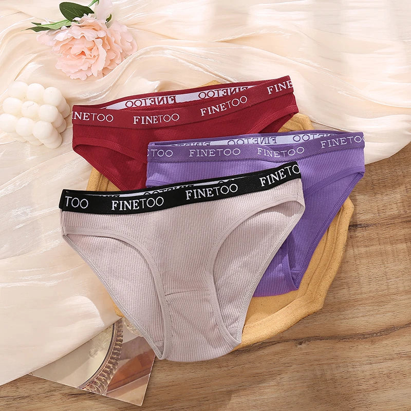 FINETOO Cotton Striped Briefs, 4-Pack — Women's Low-Waist Panties with Letter Waistband