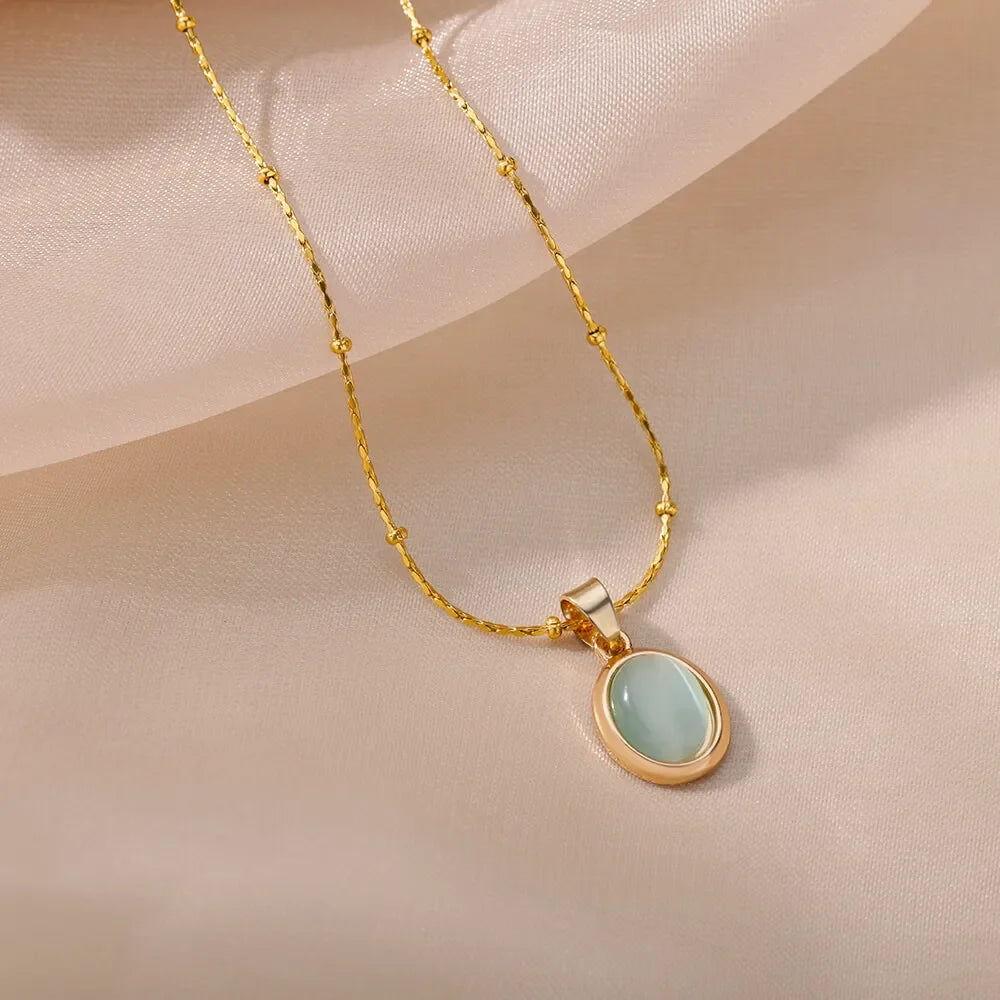 Opal Oval Pendant Necklace