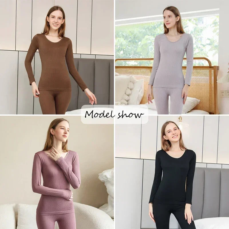 Women's Warm Thermal Underwear Set — Long-Sleeve Base Layer Top & Long Johns