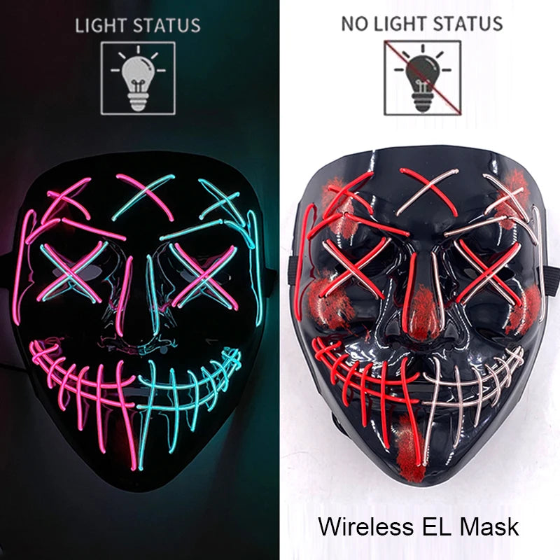 Neon LED Halloween Mask – Light-Up Horror Cosplay Party Mask