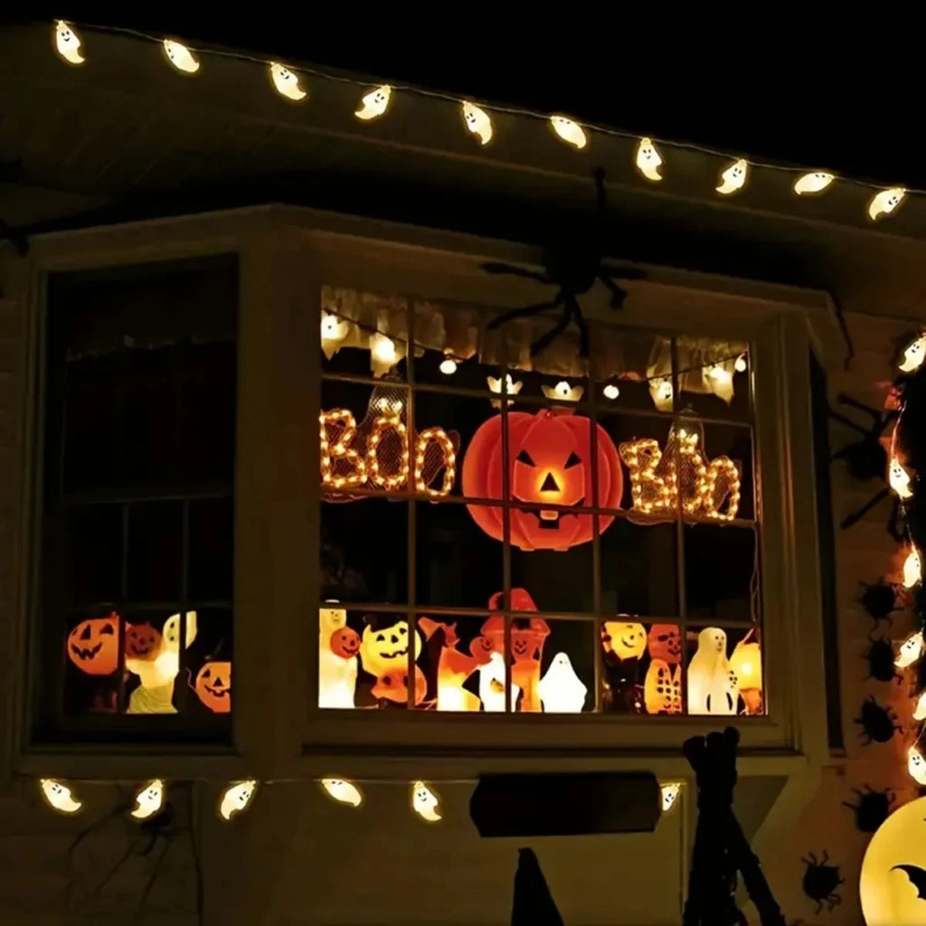 Halloween Smiling Ghost String Lights – Battery-Powered LED Fairy Lights (10 or 20 LED)