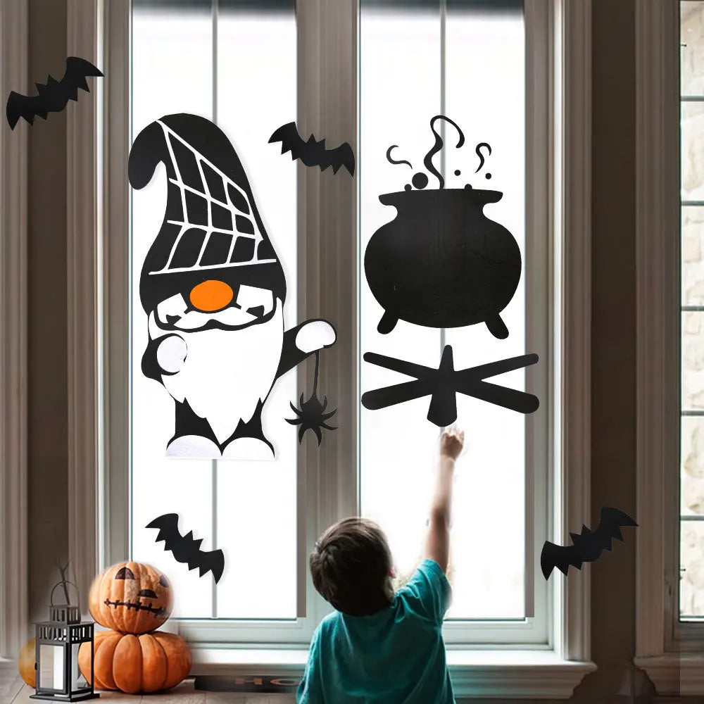 Halloween Felt Window Stickers – Spooky Devil, Witch & Ghost Glass Decals (7 Cute Styles)