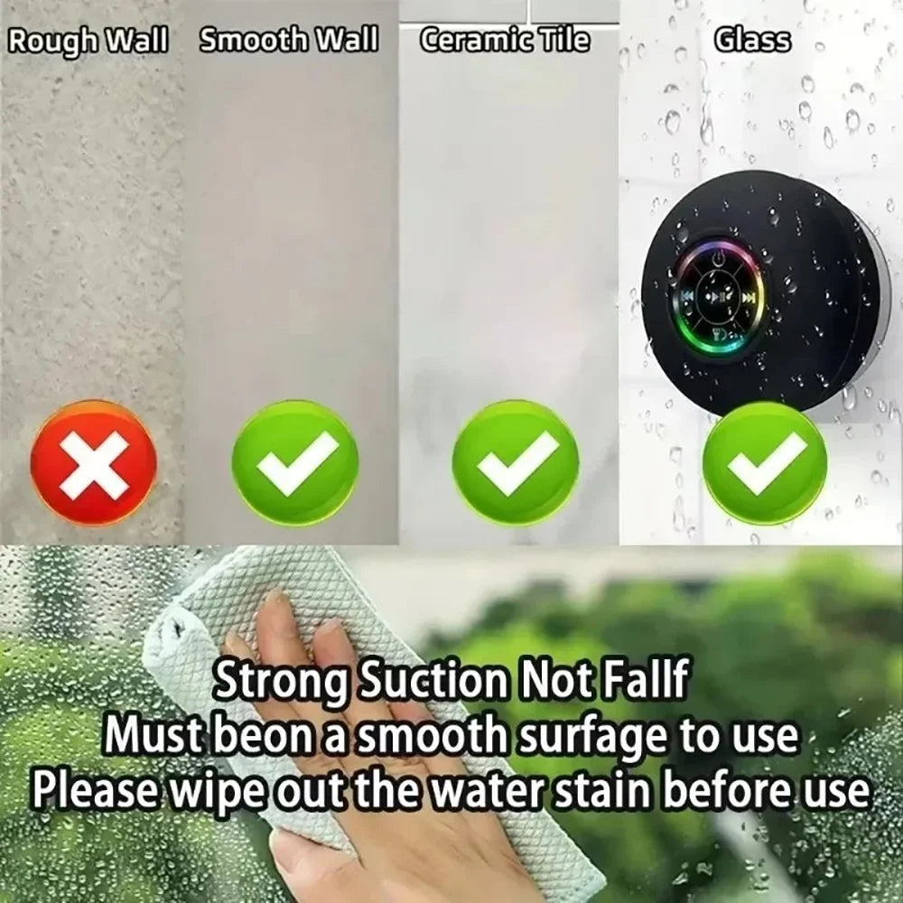 AquaBeat Mini Bluetooth Speaker – IPX4 Waterproof with LED Light & Suction Cup