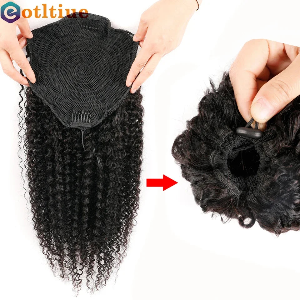 Deep Wave Drawstring Ponytail Extension – Curly Human Hair Blend