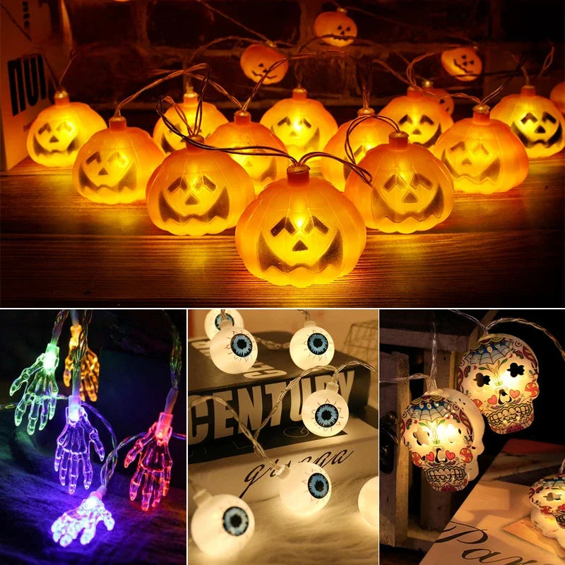 Halloween LED String Lights – Skull, Pumpkin & Bat Fairy Light Garland for Indoor/Outdoor Decor (22 Styles)