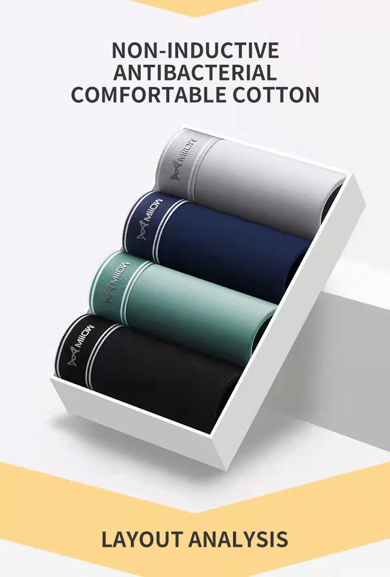 MiiOW Men's Cotton Boxer Briefs, 3-Pack — Breathable Antibacterial Underwear