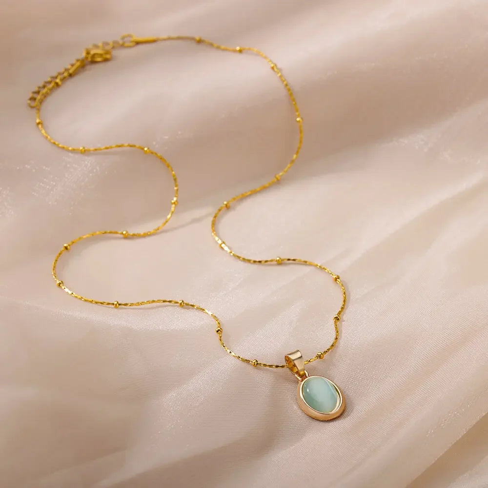 Opal Oval Pendant Necklace