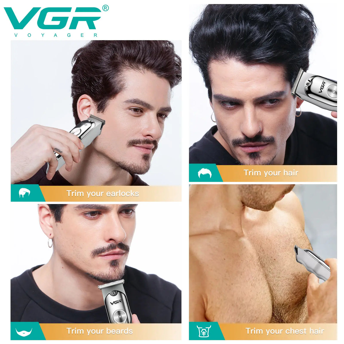 Heavy-Duty Stainless Steel Hair & Beard Trimmer – Professional Cordless Clipper