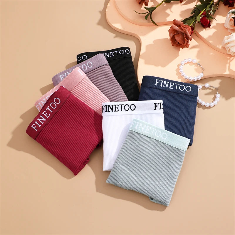 FINETOO Cotton Striped Briefs, 4-Pack — Women's Low-Waist Panties with Letter Waistband