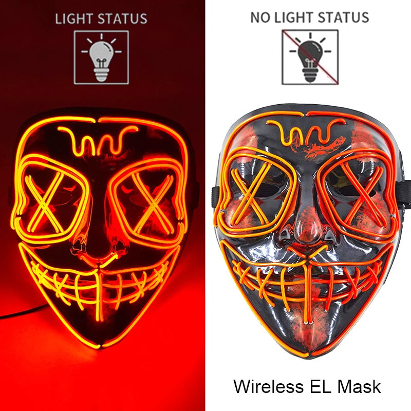 Neon LED Halloween Mask – Light-Up Horror Cosplay Party Mask