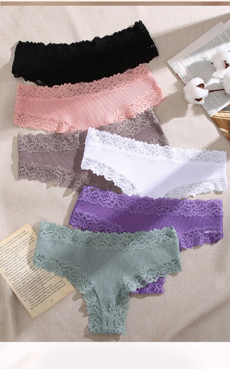 Women's Lace Seamless Brazilian Panties, 3-Pack — Cotton Ribbed Intimates