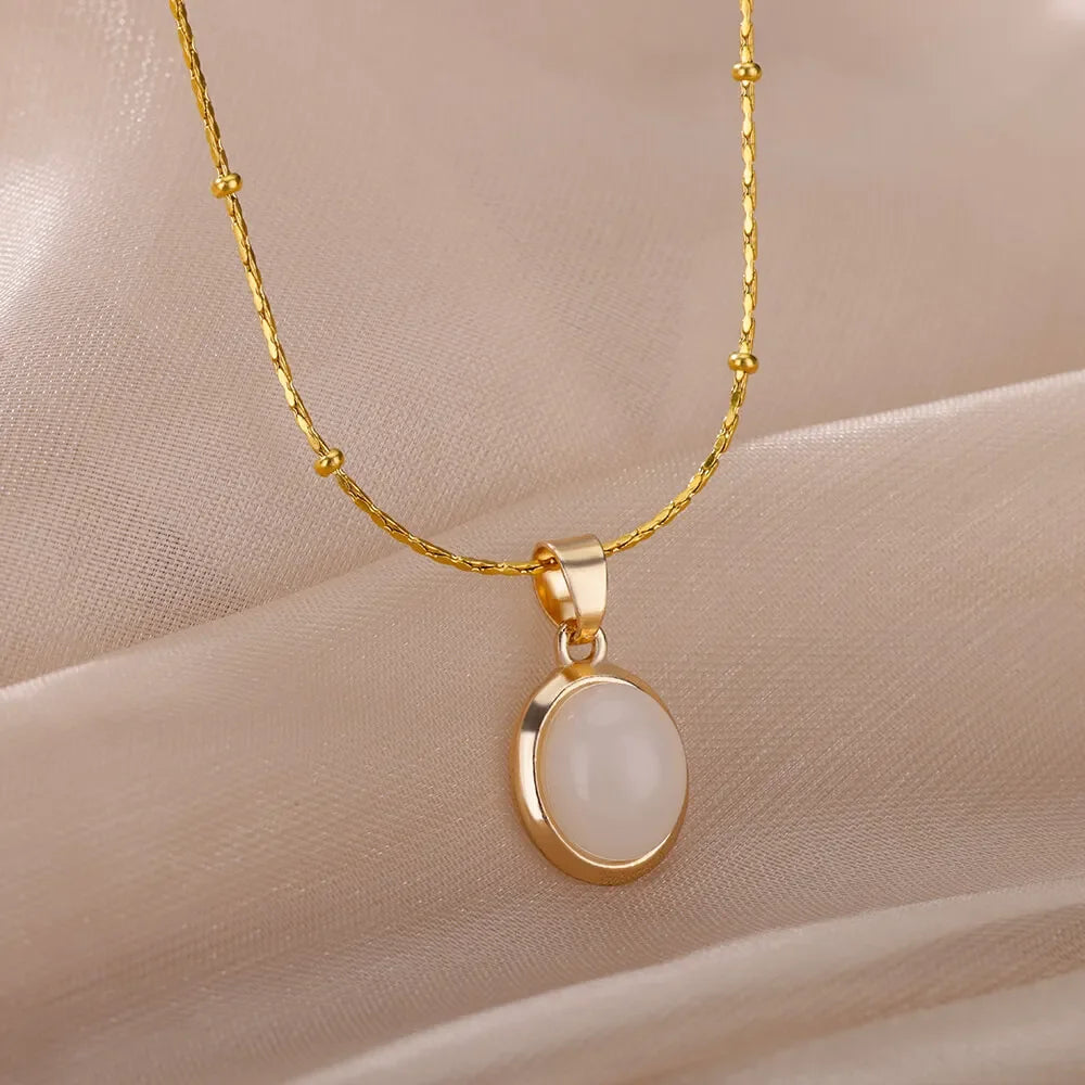 Opal Oval Pendant Necklace