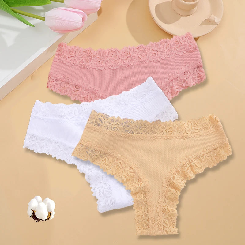 Women's Lace Seamless Brazilian Panties, 3-Pack — Cotton Ribbed Intimates
