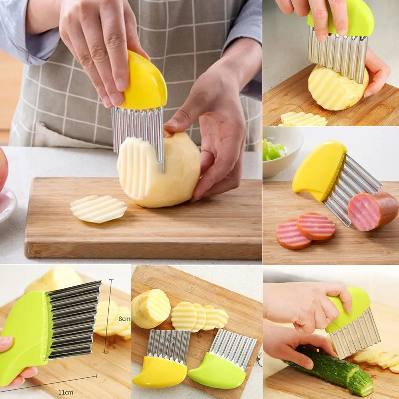 Stainless Steel Potato Chip Slicer – Crinkle Cut Wavy Cutter for Vegetables & Dough
