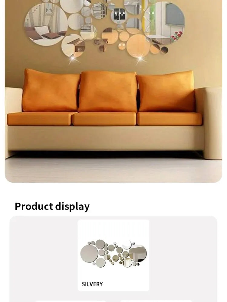 26-Piece 3D Acrylic Mirror Wall Stickers – Round DIY Decorative Mirrors