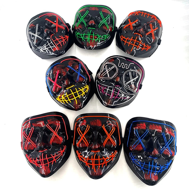 Neon LED Halloween Mask – Light-Up Horror Cosplay Party Mask