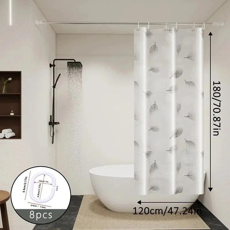 Leaf Pattern Shower Curtain – Waterproof Bathroom Curtain with Hooks