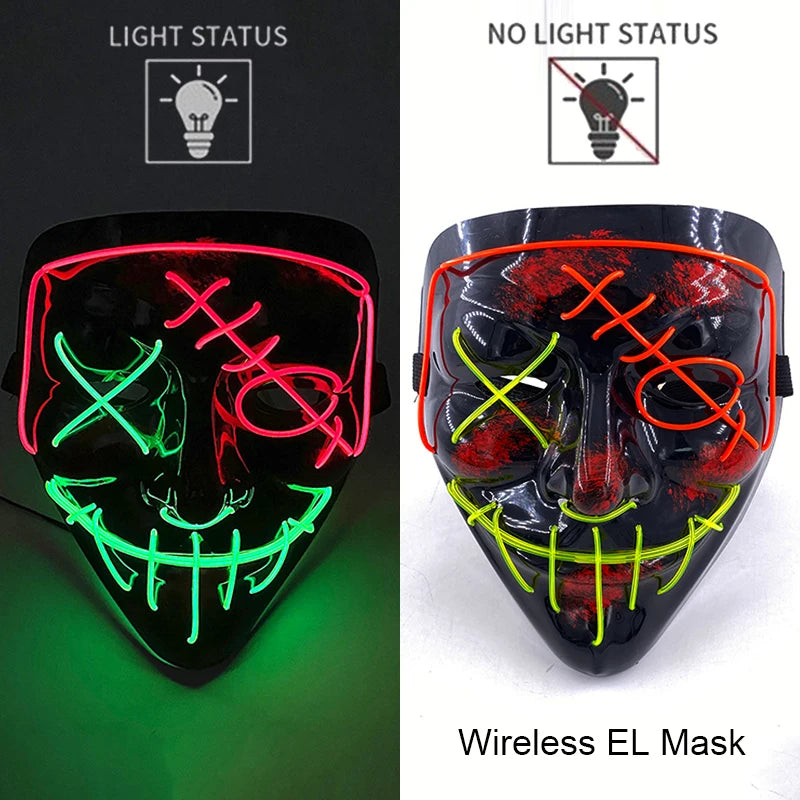 Neon LED Halloween Mask – Light-Up Horror Cosplay Party Mask