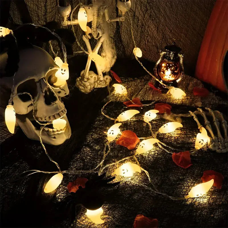 Halloween Ghost String Lights – Battery & USB Powered, Warm White and RGB Colors (10/20/40 LED)