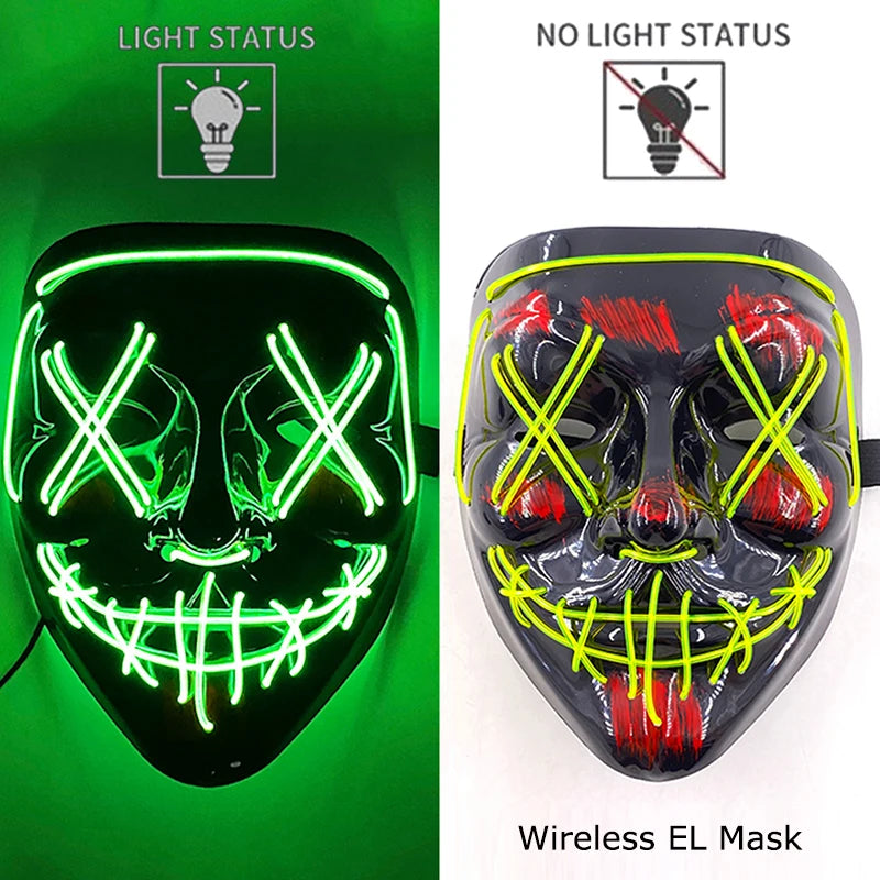 Neon LED Halloween Mask – Light-Up Horror Cosplay Party Mask